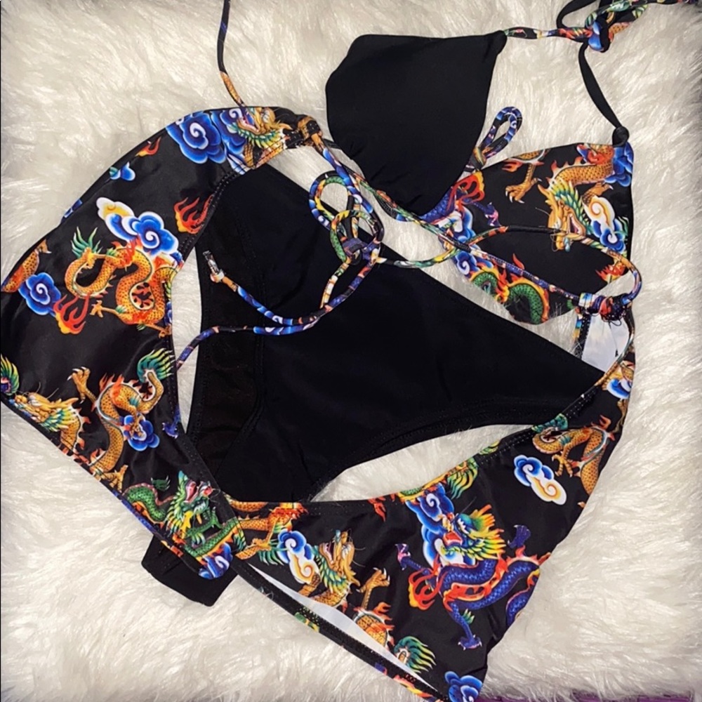 3 Piece Dragon Garter Swimsuit Brand New